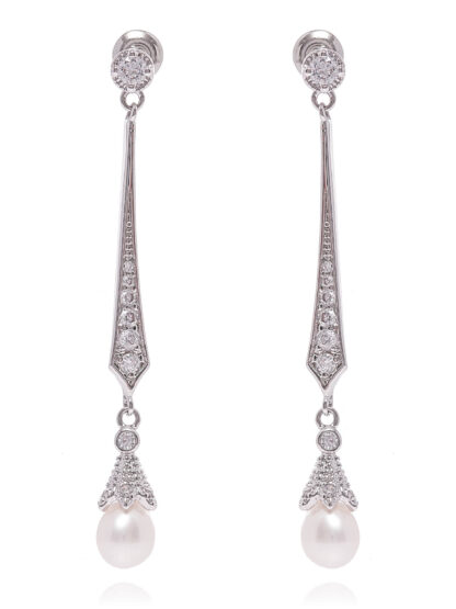 Cauti o Pereche de Cercei Deosebiti cu Cristale si Perle? Comandă Cercei Argintii Lungi de Mireasă Perle Online Novia Regia Livrare Rapida